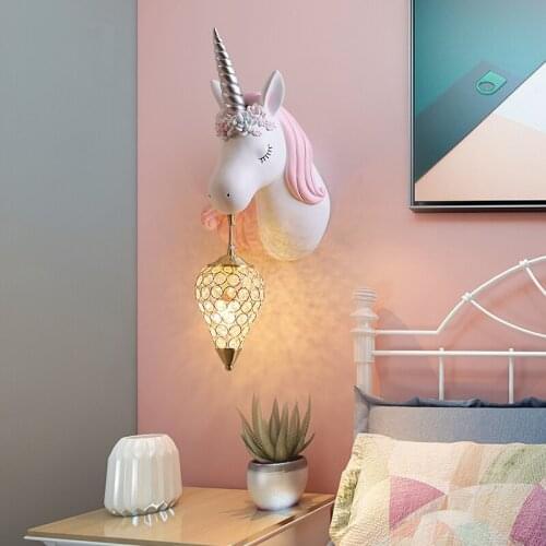 Creativity Unicorn Lamp Resin Lamp Body For Princess Girl Bedroom DecorationBoys and Girls Childrens Room Bedside Wall Lamps