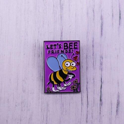 Lets Bee Friends With Hearts Lapel Pin Valentines Greeting Card Enamel Booch Badge