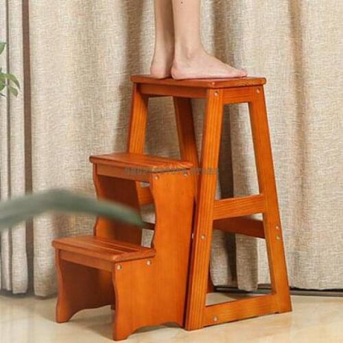 Solid Wood Step Stool Multifunctional Household Ladder Indoor Thickening Folding Dual Purpose Three Step Small Step Stair Chair