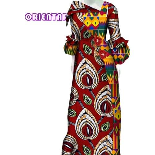 2020 Fashion Maxi Dresses Women African Clothes African Print Asymmetrical Neckline Ankara Long Dress for Women WY6395