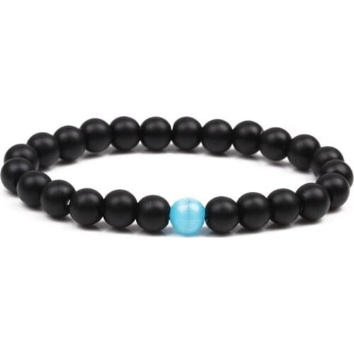 Trendy 8mm Matte Black Bright black stone Beads Bracelet Couple Bracelets for Women&Men Handmade DIY Jewelry Pulseras Charm gift
