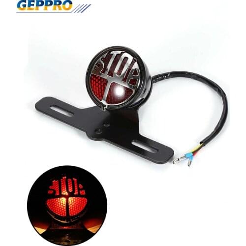 Motorcycle Round Stop Vintage License Plate Mount Brake Tail Light Lamp for Harley Honda Yamaha Suzuki Kawasaki Bobber FF004