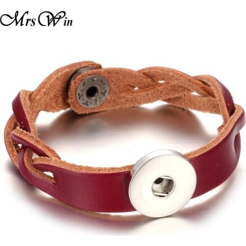 New Braided Leather Snap Button Bracelet Bangles fit 18mm Snaps Jewelry Handmade Wristband Bracelet