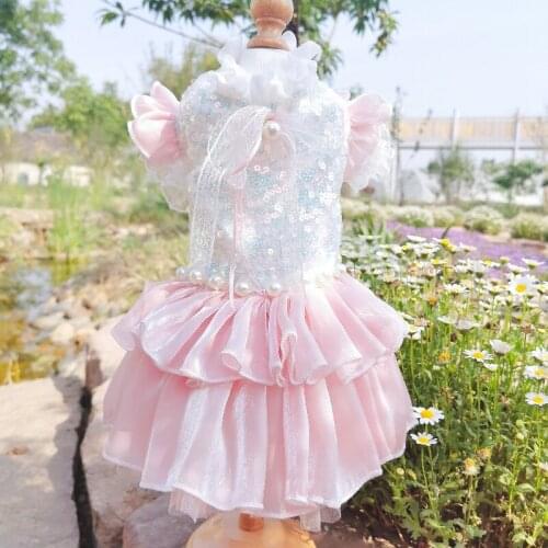 Sequins Dog Dress Summer Cat Dog Skirt Wedding Costumes Puppy Dresses Yorkshire Yorkies Pomeranian Bichon Poodle Pet Clothes