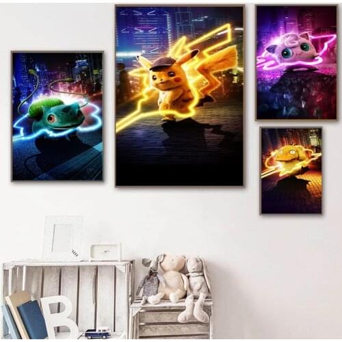 Pokemon Movie Art Canvas Painting Modern Mural Game Anime Pikachu Poster Print Childrens Room Living Room Home Decor Pictures
