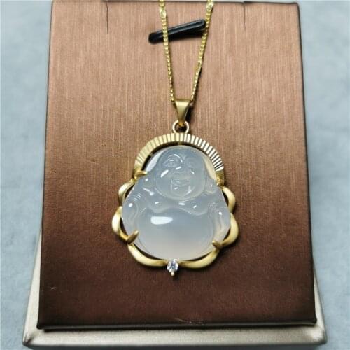 Drop Ship Natural White Jade Buddha Pendants Necklaces Gemstones 925 Sterling Silver Necklace Men Women Vintage Fine Jewelry