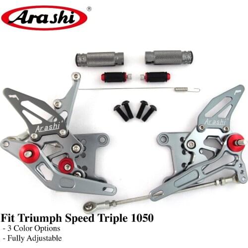 Arashi For TRIUMPH Speed Triple 1050 2005-2010 CNC Adjustable Footrests Rider Foot Pegs Rearset Rest 2006 2007 2008 2009 Silver
