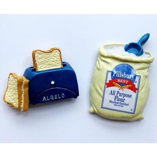 Handmade Painted Creative Bread Machine Flour Bag 3D Fridge Magnets Tourism Souvenirs Refrigerator Magnetic Stickers Gift