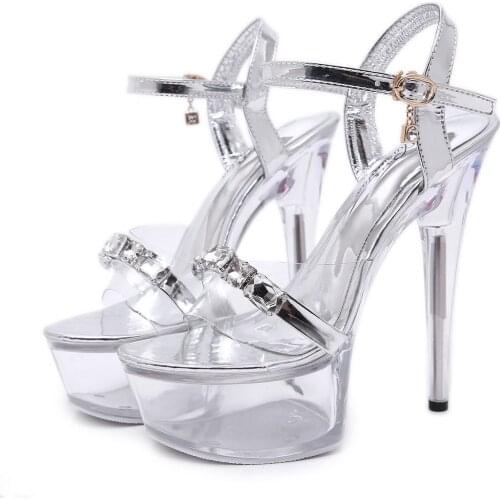 Lady Platform Sexy Wedding Rhinestone Summer Transparent Women Sandals PVC Clear Heels Shoes Woman Ankle Strap High Heels Shoes