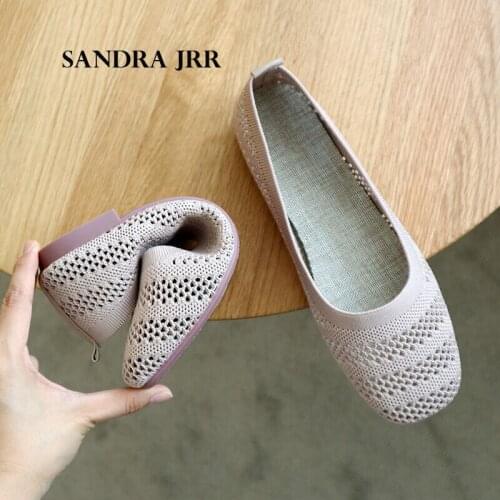 SANDRA JRR Women Hollow Shoes Square Toe Ballet Flat Slip on Walking Shoes Knit Loafers Summer Sneakers