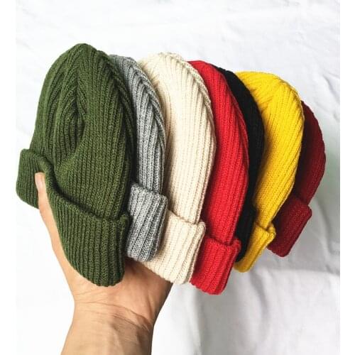Brimless Hats Hip Hop Beanie Skullcap Street Knitted Hat Women Men Acrylic Unisex Casual Solid Pumpkin Portable Melon Cap
