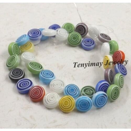 10mm Oblate Round Glass Beads Mixed Color Whirlpool Design Lampwork Glass Beads For DIY 250pcs/lot Free Shipping