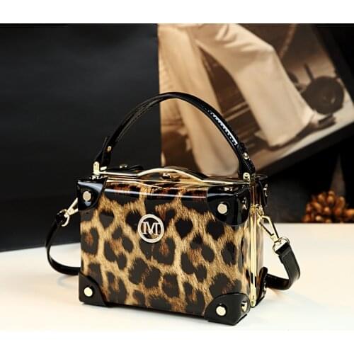 Fashion Leopard Mini Bag Women Handbags Cowhide Leather Ladies Cosmetic Evening Bag Purses Small Hard Square Box Messenger Bags