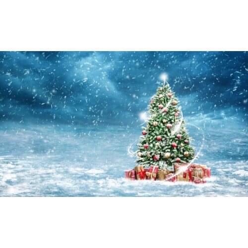 VinylBDS Blue Photography Backdrops simpe christmas tree boxs Photo Backdrops Snowy day romantic Camera New Year Photo Studio