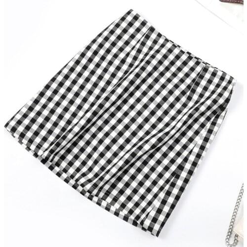 2020 Korean Sexy Leg Skirt pleated skirt mini skirt korean skirt Spring and Summer New Skirt High Waist Plaid Bag Hip Skirt