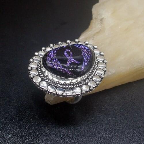 Gemstonefactory Jewelry Big Promotion Single Unique 925 Silver Vintage Rare Dichroic Glass Women Men Gifts Rings 8# 20212716