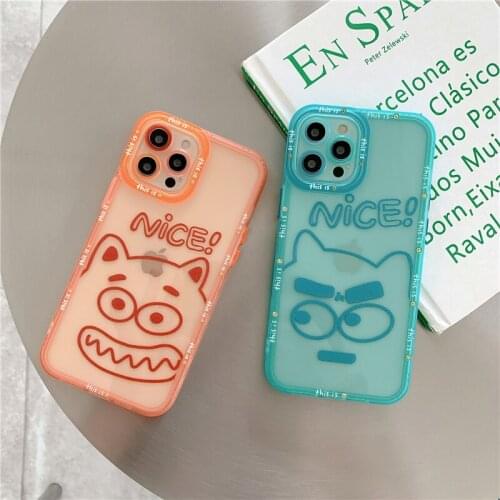 Funny Animal Cartoon Phone Case For iPhone11 12ProMax XS XR 8 7Plus Cute Monster Frosted Clear Cover for Couple Best friend