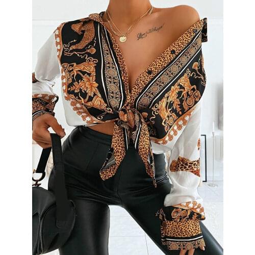 Baroque Leopard Print Casual Shirt Women Turn-down Collar Long Sleeve Casual Blouse Tops Streetwear