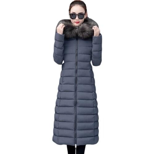 Womens Winter Parka Hooded With Fur Collar Female Coats Long Slim Jacket Large Size Down Cotton Jackets Autumn