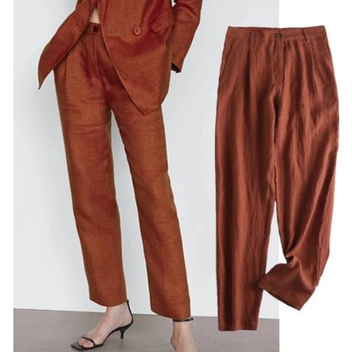 Jenny&Dave Straight Trousers Women England Office Lady Fashion Solid Linen Suits Pants Women Pantalones Mujer Pantalon Femme