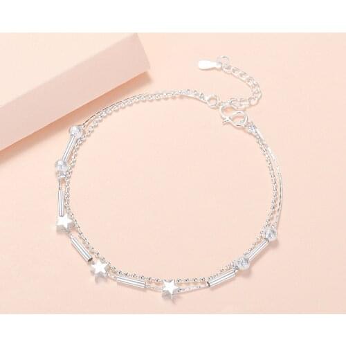 Bracelets on Hand Womens 925 Sterling Silver Chain Bracelet Star Charms Fashion Jewelry 2021