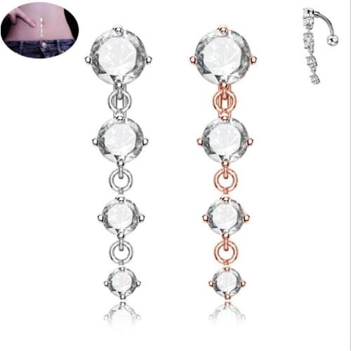 2019 New Dangle Navel Rings Gold Cubic Zirconia Navel Bars Women Fashion Belly Button Ring Piercing Body Jewelry