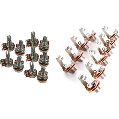 10PCS Mono Input Jack for Guitar Bass 6.35mm Orange with 10PCS Guitar Small Size Pots A500K Potentiometers