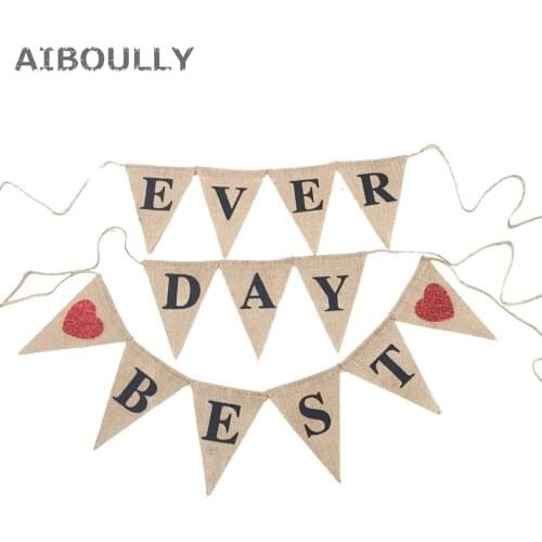 13 Flags Sign Ever Best Day Burlap Banner Bunting Hanging Flags for Party Photo Props Wedding Decoration Christmas