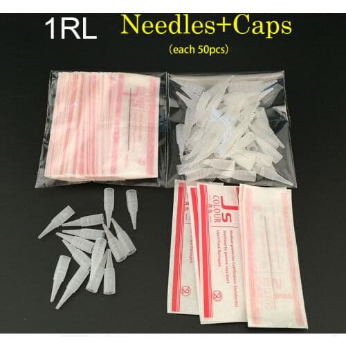 1R (Needles + Tips Each 50pcs ) Promotional Professional Permanent Makeup Machine Needles With Tips Caps Free Shipping