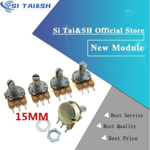 5pcs WH148 B1K B2K B5K B10K B20K B50K B100K B500K 3Pin 15mm Shaft Amplifier Dual Stereo Potentiometer 1K 2K 5K 10K 50K 100K 500K
