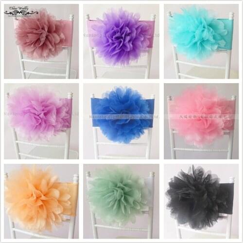 100PCS Free Shipping Blush Pink Organza Flower Of Chair Band for Wedding Decoration