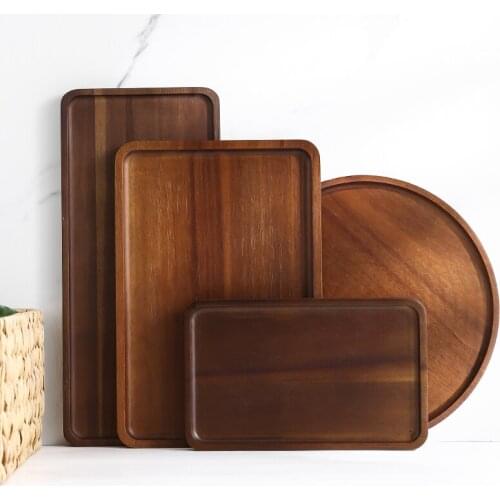 Household Acacia Wood Solid Wood Rectangular Tray Wooden Cup Holder Water Cup Tea Cup Tray Storage Tray Kitchen Supplies