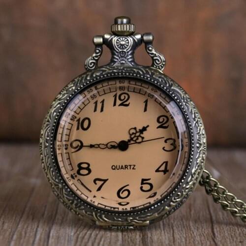 Bronze Tea Glass Quartz Pocket Watch Vintage Steampunk Pocket Watches Chain Arabic Number Necklace Chain Women Men Dropshipping
