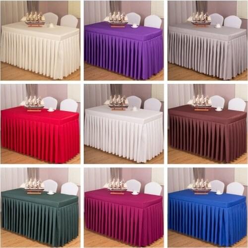 100% Polyester White/Black/Red/Pink/Table Skirt Cover With Pleated Table Cover For Wedding Birthday Party Banquet Decoration