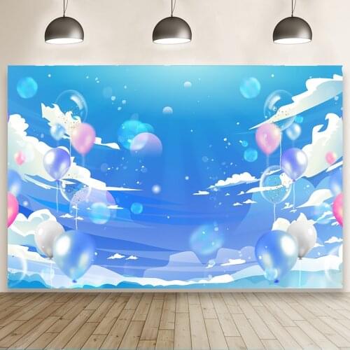Blue Sky and White Clouds Balloon Background Portrait Photography Birthday Party Photozone Photo Backdrops Photocall Studio