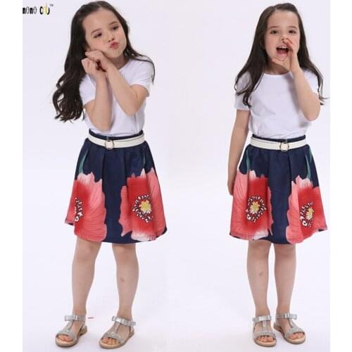 Kids Girls Clothes Sets Two Pieces T Shirt & Skirt Flower Printed Child Outfits Summer Girl Clothing For 3 4 5 6 7 8 Years