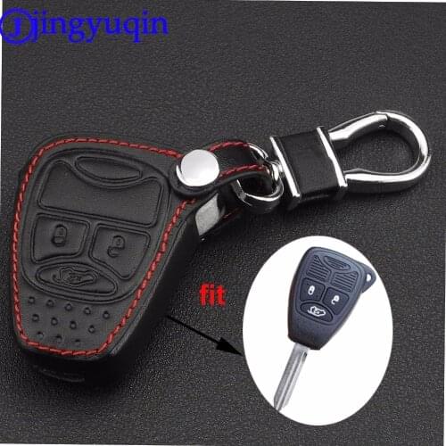 Jingyuqin Remote 3 Buttons Car key Leather Case Fob Cover For Chrysler Jeep Dodge Ram Caliber Nitro Patriot Pacifica Liberty