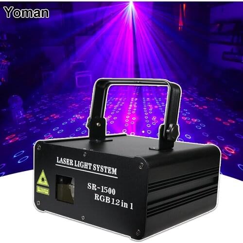 1.5W RGB 12IN1 Pattern Laser Light Animation Laser Projector Outdoor DJ Disco Stage Effect Lighting Scanning Beam Bar Party Lamp