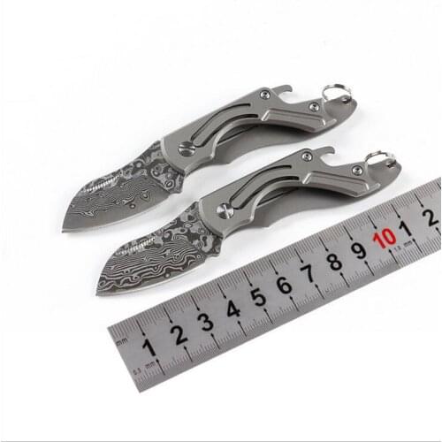 Freewolf Mini Small Folding Knife Damascus Steel Blade TC4 Titanium Alloy Handle Outdoor EDC Pocket Knives H0118