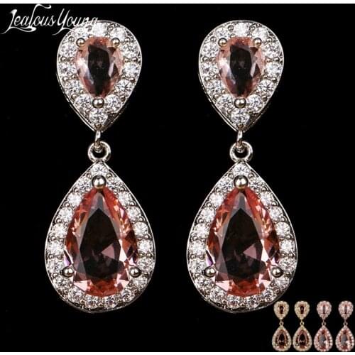 Fashion Champagne Zircon Drop Earrings Silver Color Wedding Dangle Earrings for Women Pear Shape India Jewelry female brinco