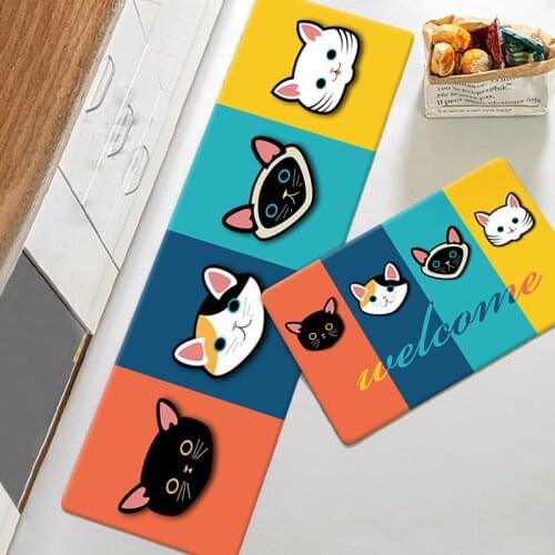 Cartoon Cats Kitchen Mat Non-Slip Carpet Indoor Outdoor Floor Mats Bedroom Bath Floor Mats Entrance Rugs Doormat Decor