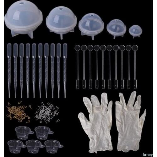 1 Set Epoxy Resin Kit DIY Jewelry Making Tools Necklace Pendant Clasp Silicone Mold Sphere Ball 20/30/40/50/60mm Cup Disposable