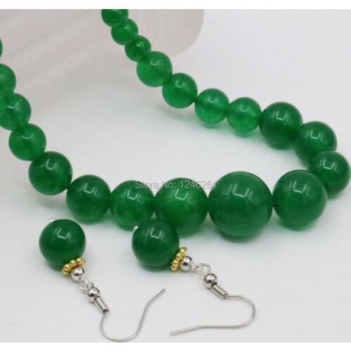 6-14mm Green Malay Chalcedony Necklace Chain Earring Sets Round Beads Jewelry Party Gifts Chalcedony 18inch Lucky Natural Stone