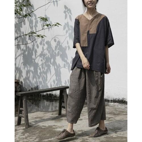 2021 New Japanese Style Pants for Women Summer Loose Comfortable Pleated Straight Cotton Linen Pants Casual Hanfu Zen Clothing