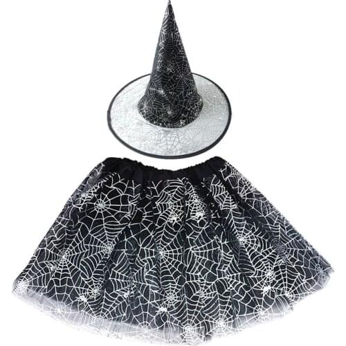 Halloween Cobweb Kids Girl Spider Web Tutu Skirt Witch Wizard Hat Carnival Birthday Party Gift Festival DIY Decoration Cosplay