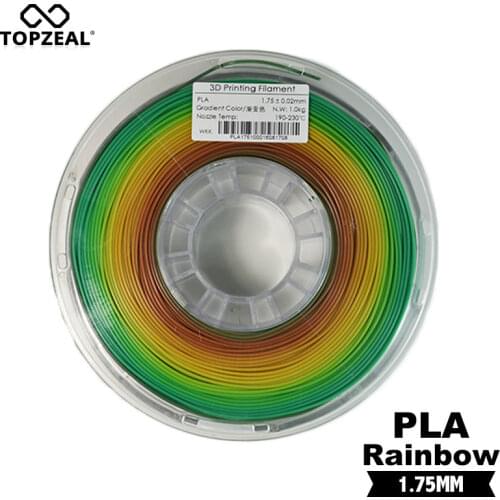 TOPZEAL 3D Printer Rainbow PLA Filament 1.75mm Filament Dimensional Accuracy +/-0.02mm 1KG 343M 3D Printing Material for RepRap