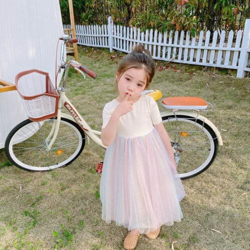 Girls Short-Sleeve Dress Princess Baby Cotton Rainbow Light Dresses Childrens Toddler Girl Fall Clothes 2021 Girls Clothes
