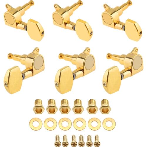 6pcs Gold Plated Guitar Tuning Pegs 3R+3L All Closed Machine Square Heads Tuners for 40 / 41 Inch Acoustic Folk Guitars