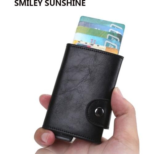 Rfid Bank Credit Card Holder Aluminium Leather Slim Minimalist Wallet Automatic Cardholder Protection Pocket Cases Dropshipping
