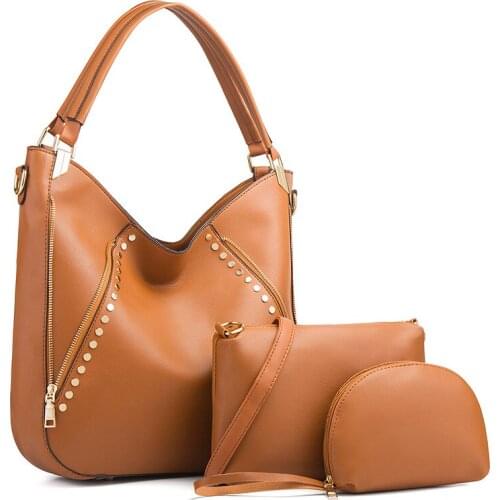 FUNMARDI Luxury PU Leather HandBags 3 Pieces Set Fashion Rivet Shoulder Bags For Women High Capacity Totes Bag Design Brand Lady